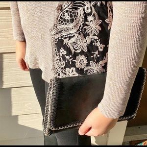 Black leather silver chain bag